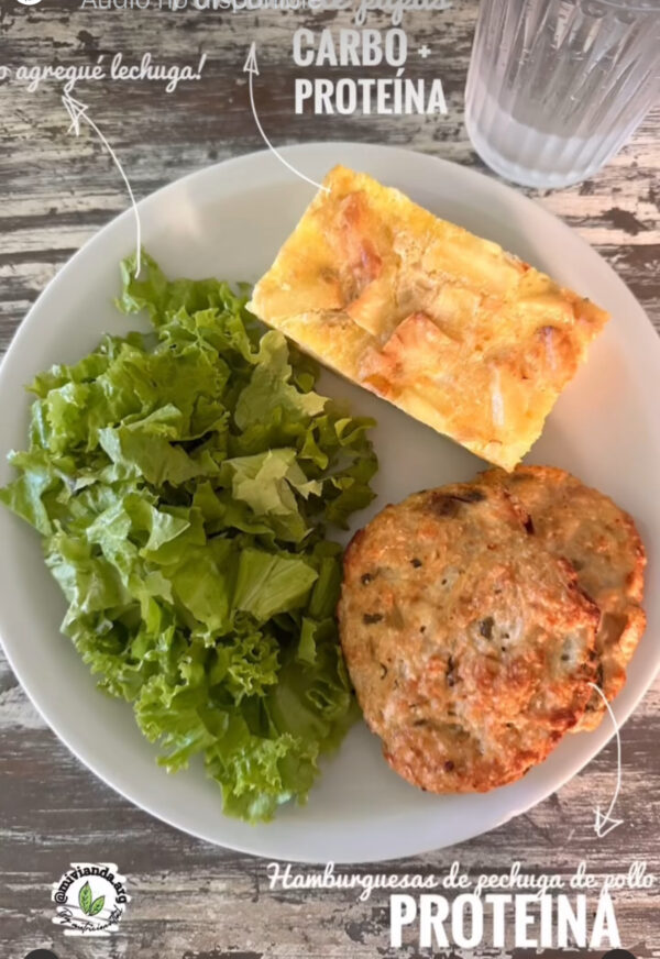Hamburguesas de pechuga de pollo con tortilla de papas