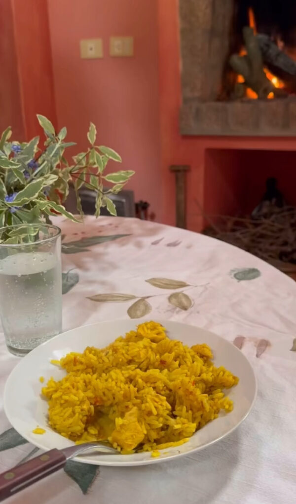 Arroz con pollo en cubos